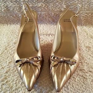 Stuart Weitzman Gold Metallic Leather Sling Backs